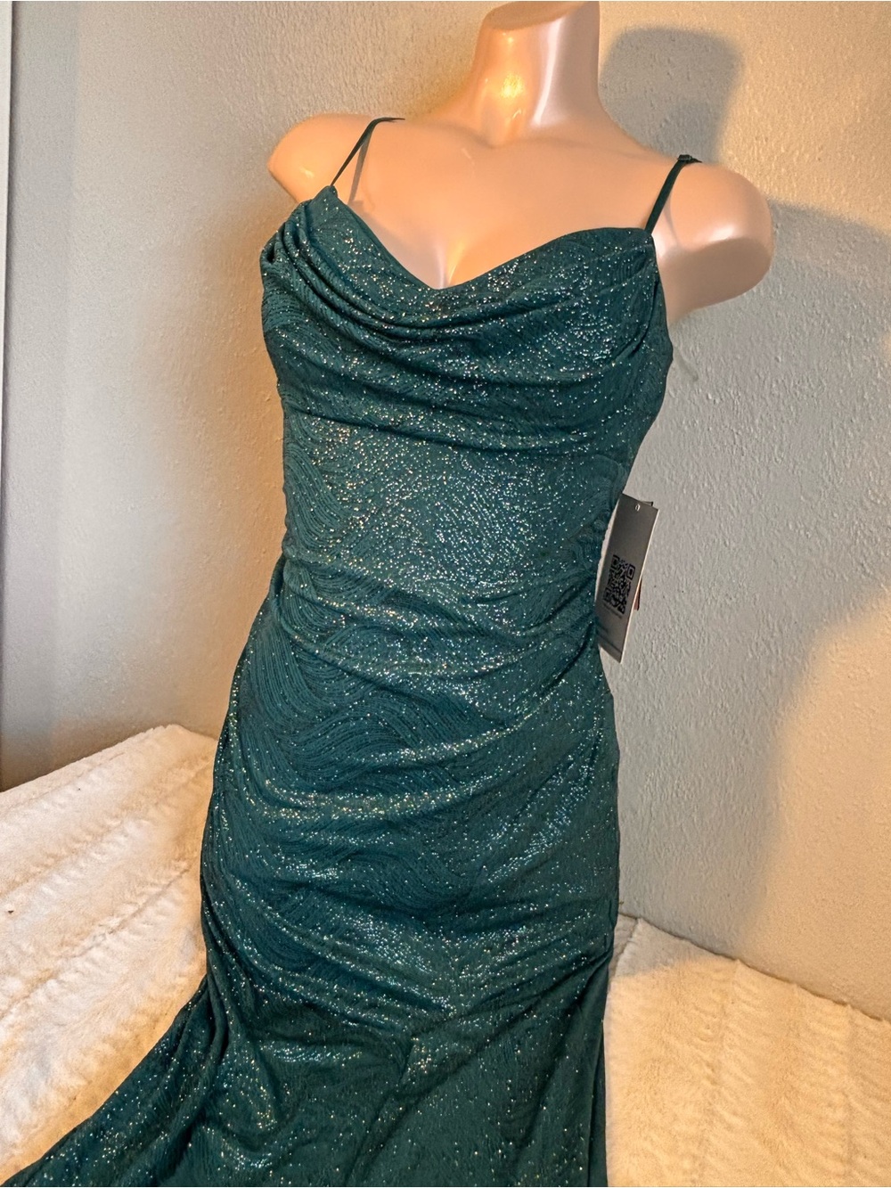 NEW Emerald Sundae Formal Green Sparkle Cowl Neck Maxi Dress Prom Dance Wedding